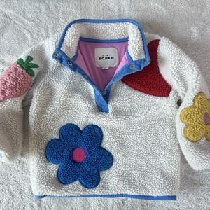 Mini Boden Fleece Jacket Pullover with Floral Design Toddler Girls Size 2/3 EUC